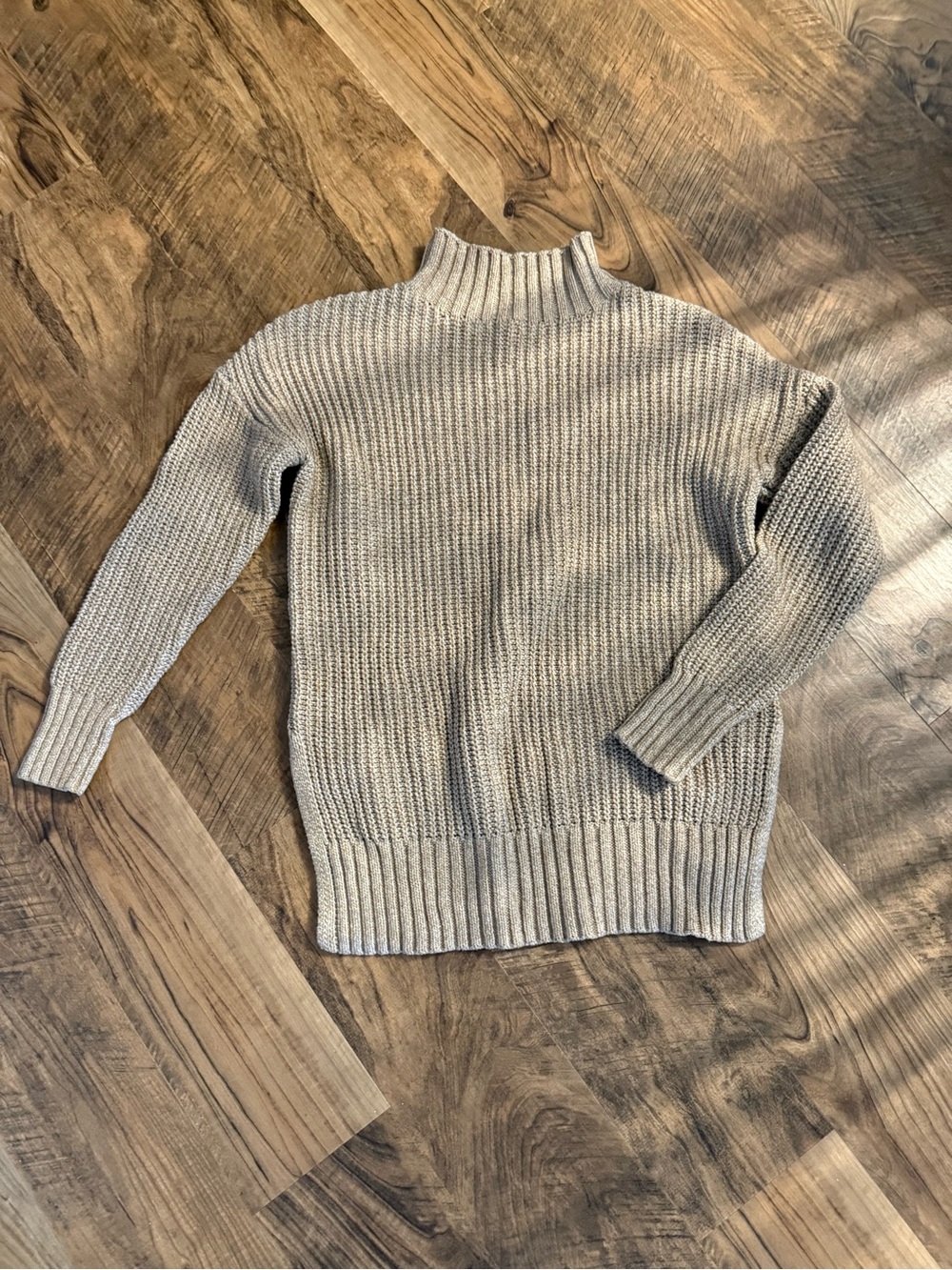 Cozy Ribbed Turtleneck Sweater in Light Beige